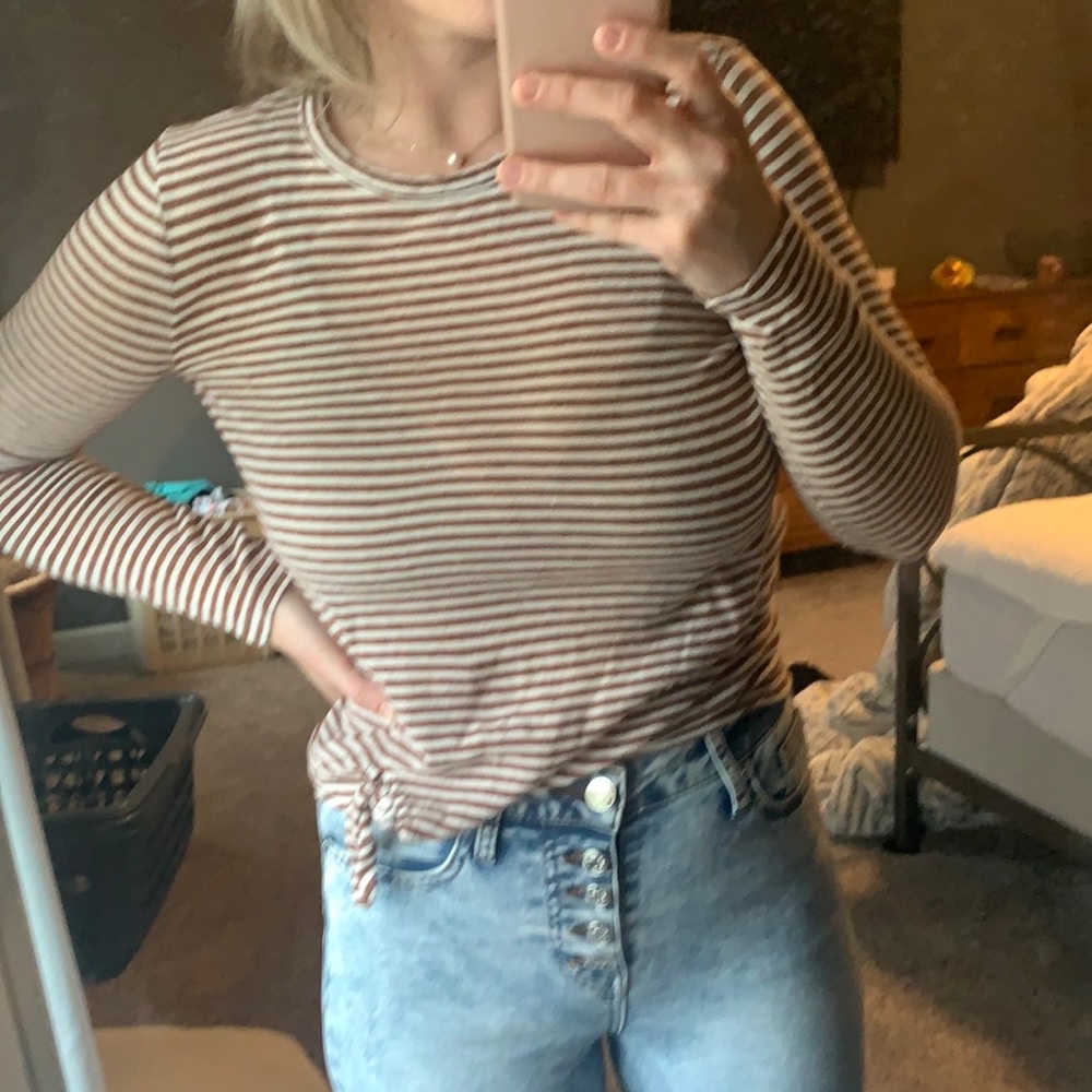 Madewell camel and cream striped top